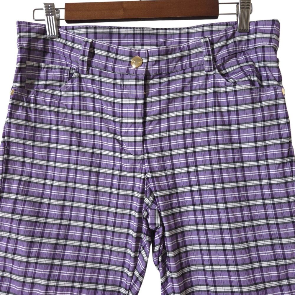 Brendratti Elina Golf Pants Purple Plaid Size 46 US 10 Womens Preppy Outdoor